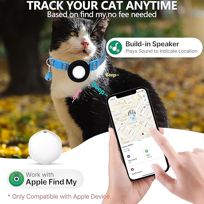 GPS Tracker for Cats, Mini GPS Pet Tracker with Collar, IPX8 Waterproof Cat Trackers Collar,No Monthly Fee,Work with Apple Find My(iOS Only),Smart Trackers for Pets-Blue-5