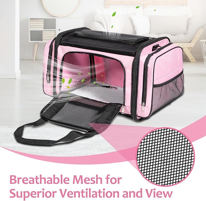 Large Cat Carrier, Pet Carrier, Dog Carrier for Small Dogs, Cat Carrier Soft, Collapsible Large Pet Carrier for Traveling Indoor and Outdoor Uses - Pink 20"x13"x13"