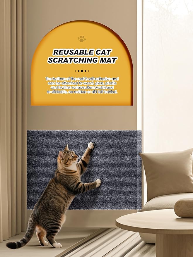 2PCS 39.4"x15.8" Cat Scratch Mat, Trimmable Self-Adhesive Carpet, DIY Climb Cat Scratcher for Furniture Couch or Wall Protector, Covering Cat Scratching Post Replacement Pads (Dark Gray)