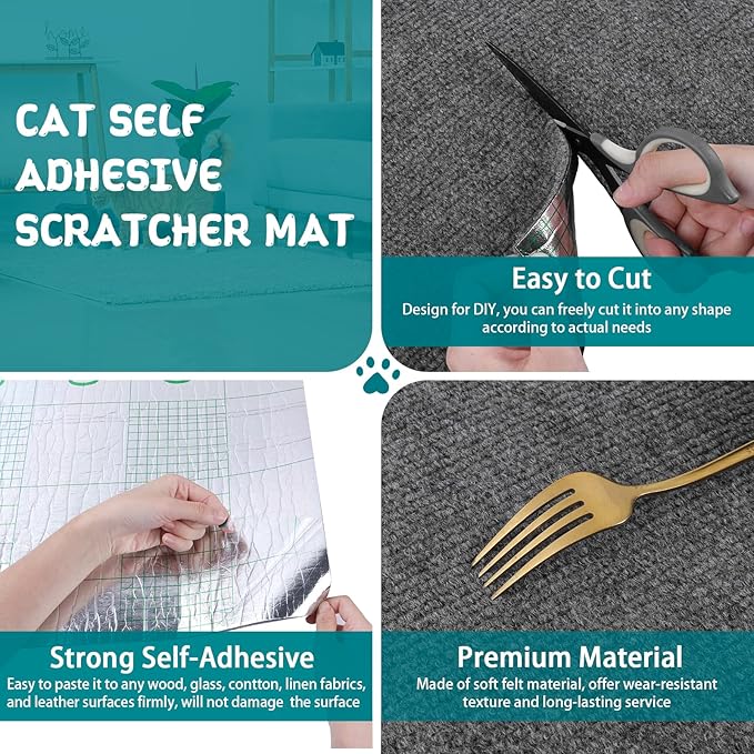Climbing Cat Scratcher Mat Trimmable Cat Scratching Post Carpet 118’’x15.8’’ Self Adhesive Carpet Mat Pad Replacement for Cat Tree Shelves Post Couch Wall Furniture Steps DIY Protector (Dark Gray)