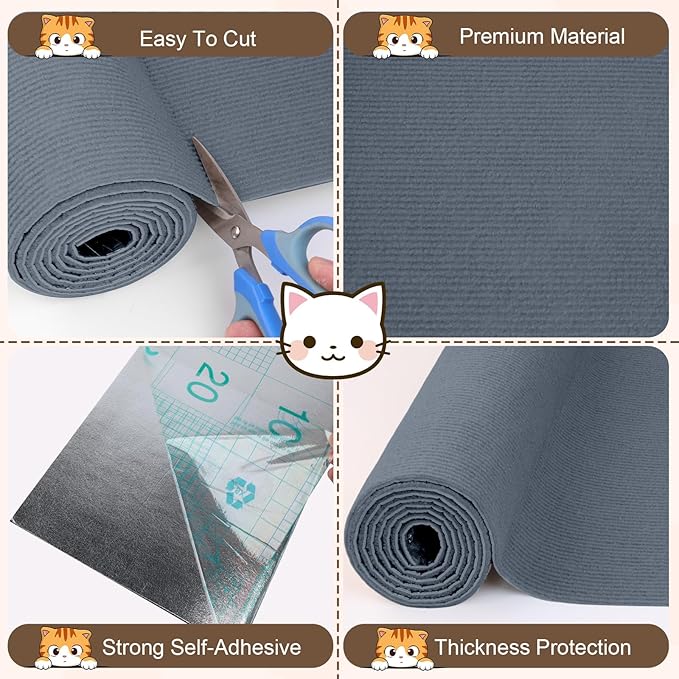 Cat Scratch Furniture Protector, 78.7"x15.8" Cat Scratching Mat, Trimmable Self-Adhesive Cats Claws Scratch Pads, DIY Carpet Mat Replacement for Cats Tree, Cats Wall Shelves, Grey