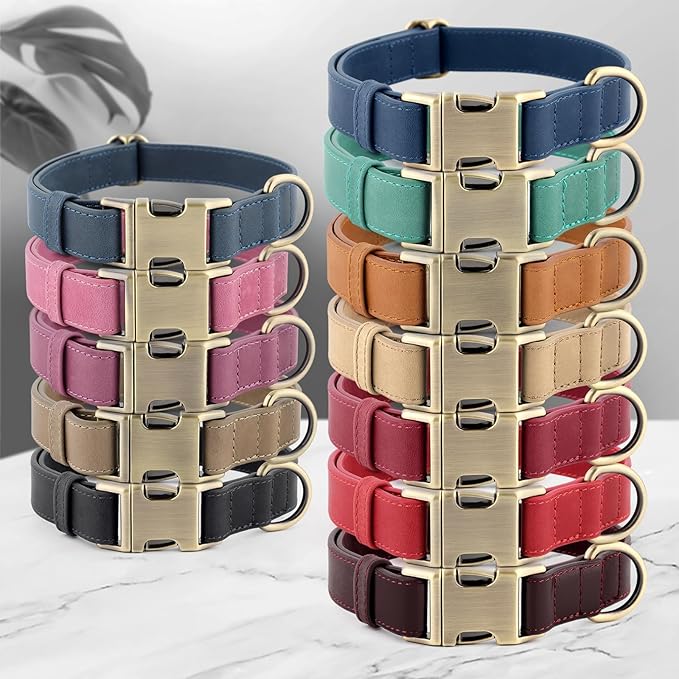 Plutus Pet Genuine Leather Dog Collar – Adjustable Pet Collar with Quick Release Metal Buckle, Soft Real Leather for Small Medium Large Dogs, Heavy Duty & Skin-Friendly (Copper Brown, L)