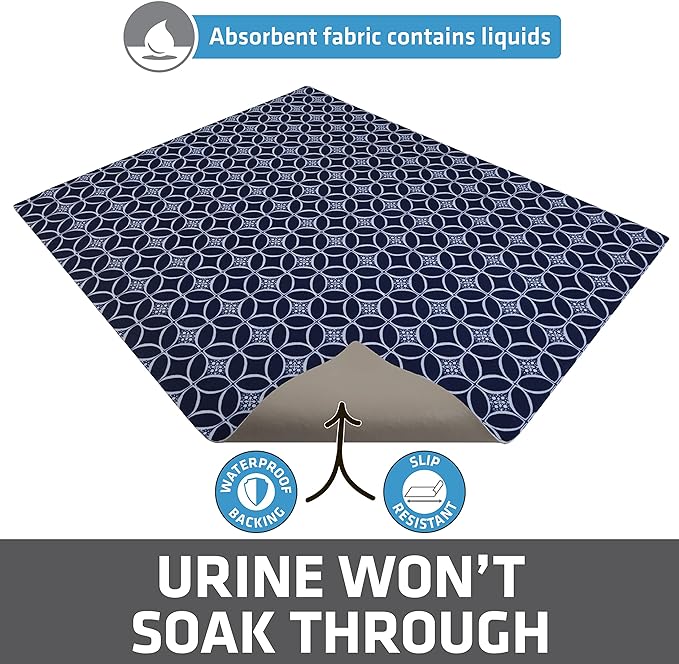 Drymate Cat Litter Box Mat, Litter Trapping Mat, Waterproof, Urine-Proof, Absorbent, Machine Washable, Soft on Paws, Contains Mess, Protects Floors, Kitten Supplies, Indigo, 29x36 XL