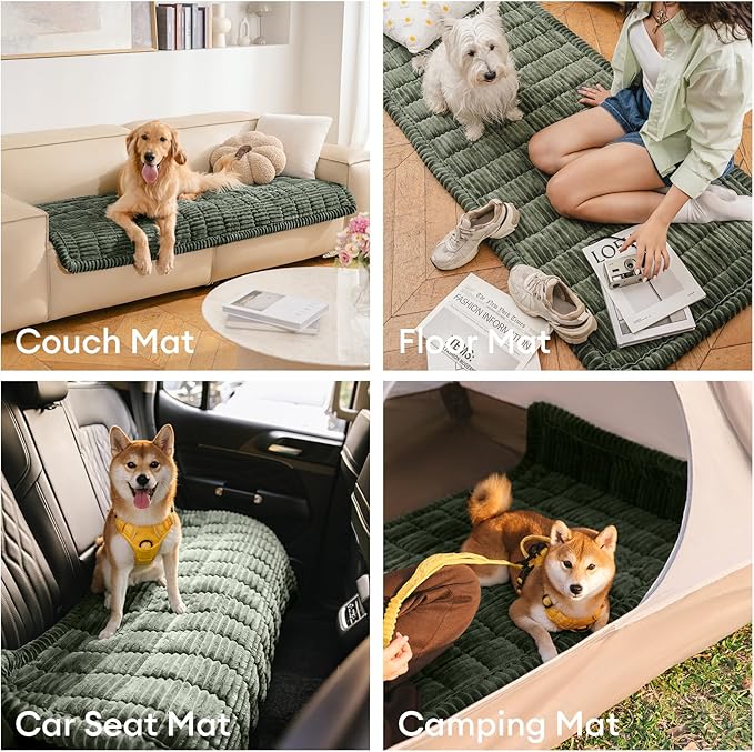 FUNNY FUZZY Pet Couch Covers for Sofa, Washable Dog Couch Cover Protector for Dogs, Flannel Couch Covers for Dogs Pet Friendly Pets Mat Bed (Dark Green, 19.7"x19.7")