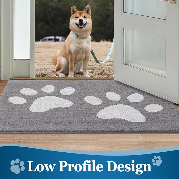 Buganda Dog Door Mat for Muddy Paws, Absorbent Dirt Trapper Washable Indoor Doormats, Non Slip Low-Profile Mud Mat for Dogs, Front Entrance Doormat for Inside Floor (59x35 Inches, Light Grey)