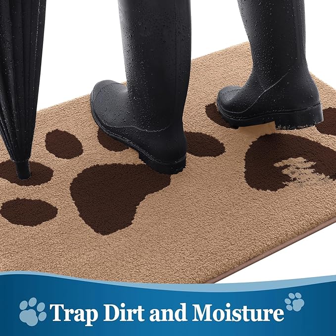 Buganda Dog Door Mat for Muddy Paws, Absorbent Dirt Trapper Washable Indoor Doormats, Non Slip Low-Profile Mud Mat for Dogs, Front Entrance Doormat for Inside Floor (47x32 Inches, Beige)