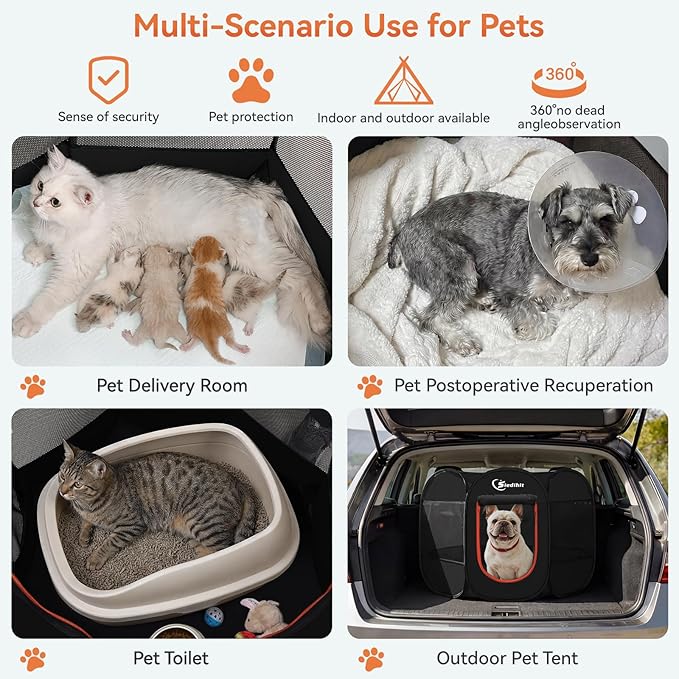 Dog Playpen, Puppy Pet Playpens Indoor for Medium Dogs Tent Crates Cage Indoor/Outdoor, Portable Pop Up Dog Kennel Playpen with Carrying Case for Dogs/Cats/Rabbits, Black