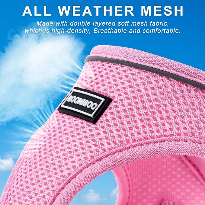 Dog Harness with Leash Set, No Pull Adjustable Reflective Step-in Puppy Pet Vest Harnesses for Small Medium Large Dogs and Cats,Rose Red XL