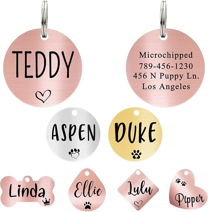 Ultra Joys Dog ID Tag, Custom Dog Tag Personalized Cat Tag, Pet ID Tag, Brushed Stainless Steel Stainless Steel Round Dog Tag Rose Gold Medium