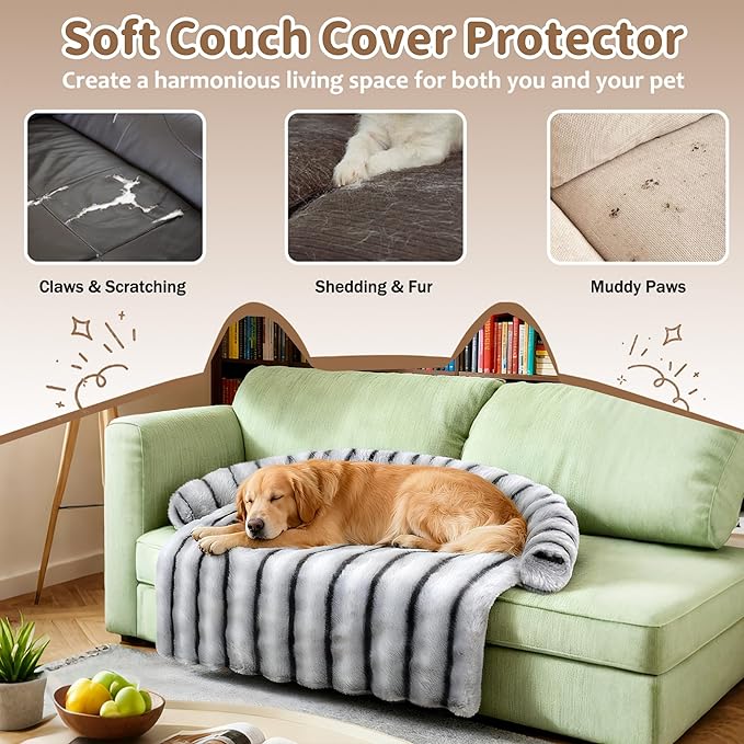 Large Dog Couch Bed, Fluffy Washable Couch Protector for Dogs with Removable Cover, Non-Slip Dog Sofa Bed, 41x37 Inch, Grey