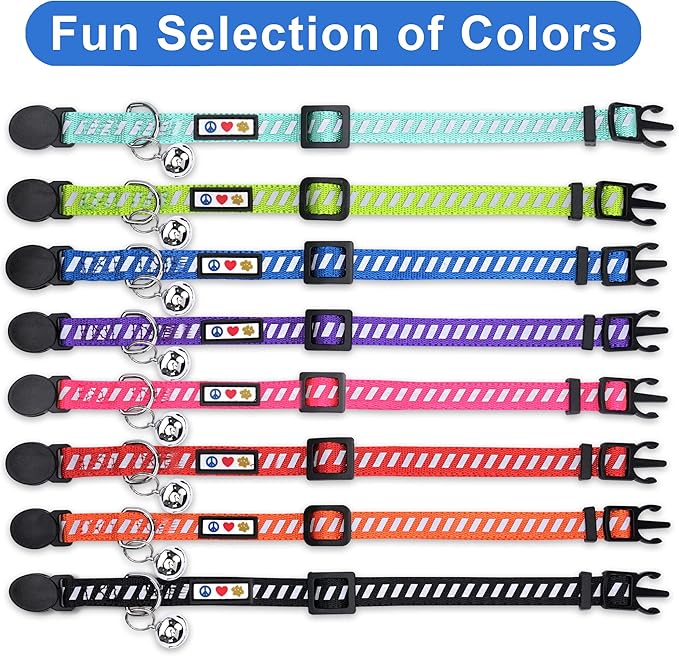 Pawtitas Personalized Black Reflective Cat Collar – Adjustable Custom Collar with Safety Buckle, Removable Bell, and Engraved Name & Phone Number for Kittens and Adult Cats