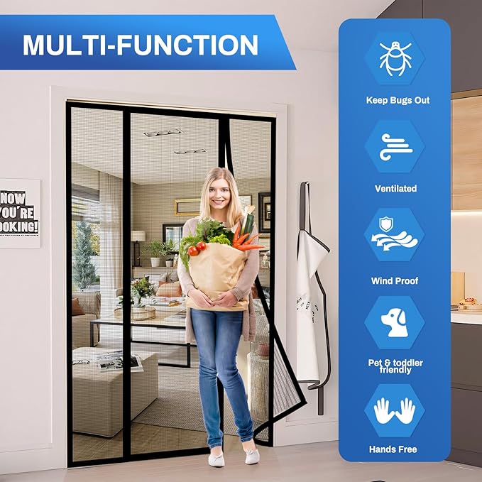 Magnetic Screen Door Upgraded PET Mesh Stronger Than Fiberglass and Polyester,Hands Free,Keeps Bugs Out,Pet & Kid Friendly,Suitable for Sliding Door,Large Patio Door and French Door-60''x80''