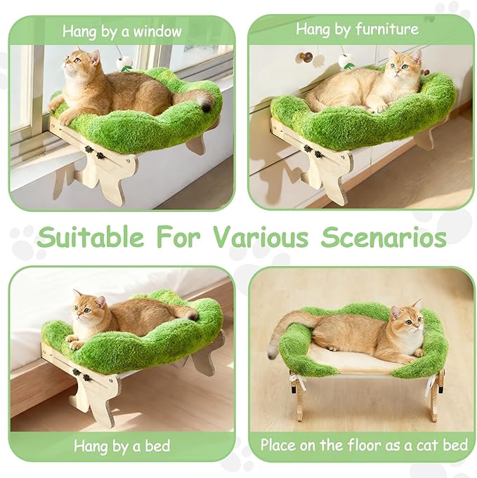 cat Window Perch for Indoor Cats Large Window Hammock with Washable Cover Suitable for All Seasons cat Window Bed for Adults Cats and Kittens(Plant Green)