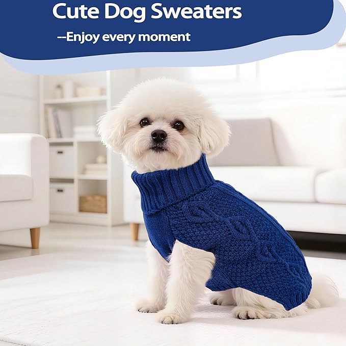 Dog Sweaters for Small Dogs Turtleneck Knit Dog Sweaters Lightweight Puppy Sweater Warm Winter Doggy Clothes Boy Sleeveless Chihuahua Clothes Pullover Doggy Coat for Cool Days (Navy Blue, Small)