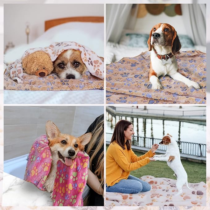 Comsmart Dog & Cat Blankets - Soft Warm Fleece Throw Pet Blanket for Small, Medium, Large Dogs, Puppies, Kittens, Guinea Pigs - Paw Print Design (Brown/Pink/White, 1 Pack 3, 40 * 47in)