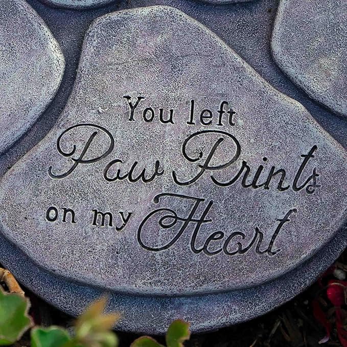 iHeartDogs Pet Memorial Garden Stone - 'You Left Paw Prints On My Heart' - Dog or Cat Bereavement Loss Gift
