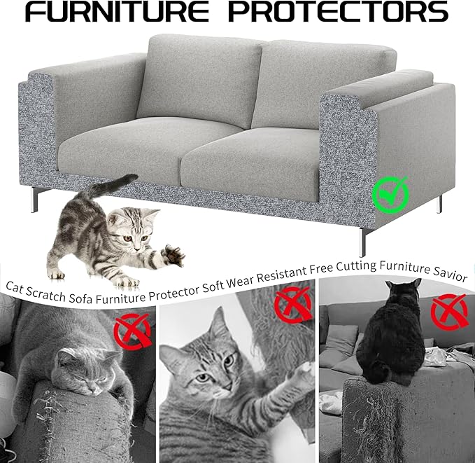 2 Pcs Total 78.8"x15.8" Cat Scratch Mat, Cat Scratch Couch Furniture Protector, Trimmable Self-Adhesive Cats Scratch Pads, DIY Cat Scratcher for Wall Protector and Covering Cat Tower (Light Grey)