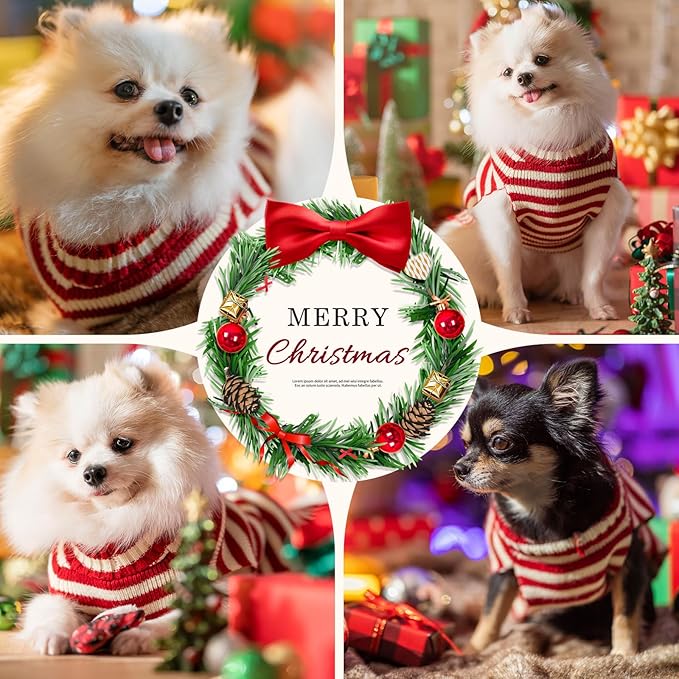Dog Christmas Sweater Xmas Pet Clothes Cute Striped Santa Claus Costume Holiday Puppy Cat Jumpers Outfits New Year Gifts for Small Medium Large Dogs (XS, Red White Stripe Santa Claus)