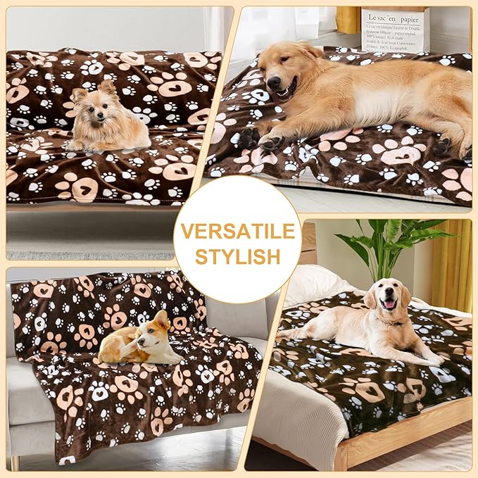 Dog Blanket, Soft Fleece Dog Blankets for Small Medium Dogs, Fluffy Flannel Pet Cat Puppy Blanket Mat Cover for Bed Couch, Cute Paw Print Throw Blanket for Dogs,Brown, 40"X30"
