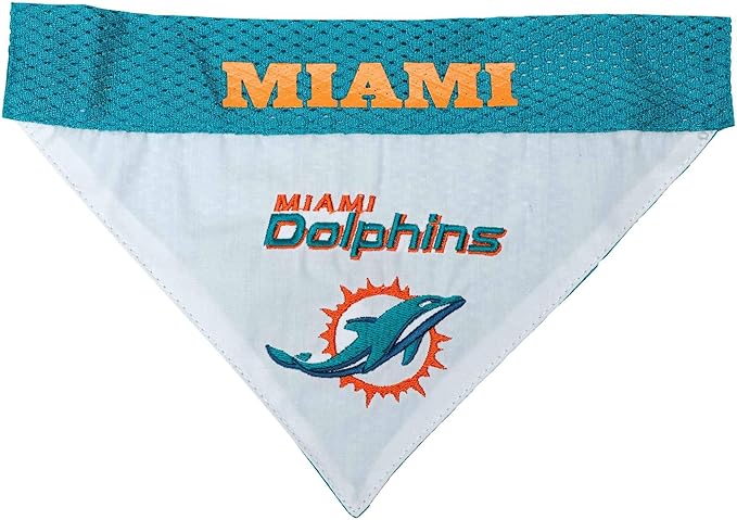 Pets First NFL DOG BANDANA - MIAMI DOLPHINS REVERSIBLE PET BANDANA. 2 Sided Sports Bandana with a PREMIUM Embroidery TEAM LOGO, Large/X-Large. - 2 Sizes & 32 NFL Teams available