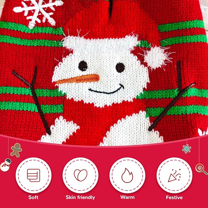 Dog Christmas Sweater Cute Snowman Puppy Cat Costume Boy Girls Xmas Holiday Pet Clothes New Year Outfits Gifts for Small Medium Large Dogs (L, Red Green Stripe Snowman)