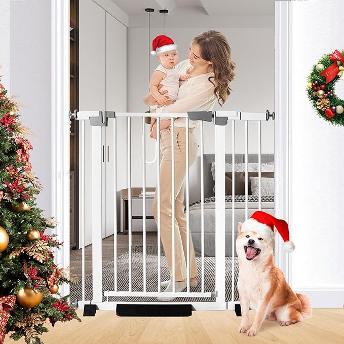 41" Tall Safety Pet Gate,Adjustable 29.92"-43.71" Wide,No Drilling Pressure Mount Kit,Auto Close Cat Gate Suitable for Stairs,Doorways,White (29.92"-43.71" W)