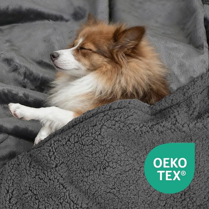Waterproof Dog Blanket for Medium Dogs - Reversible Washable Pet Blanket, Soft Sherpa Fleece Furniture Protector, Cat Throw Bed Couch, Grey, 30"x40"