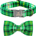 Lionheart glory Dog Bow Collar St. Patrick's Day Dog Collar for Medium Dogs, Adjustable Green Plaid Collars Spring Dog Collar with Bowtie Pet Collar Bows Cute Collars