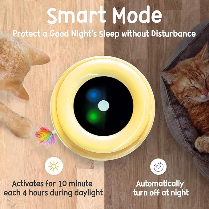 ORSDA Cat Toys 2-in-1 Interactive Cat Toys for Indoor Cats, Automatic Cat Toy Balls, Ambush Feather Kitten Toys with 6pcs Feathers, Dual Power Supplies, Adjustable Speed, Auto On/Off