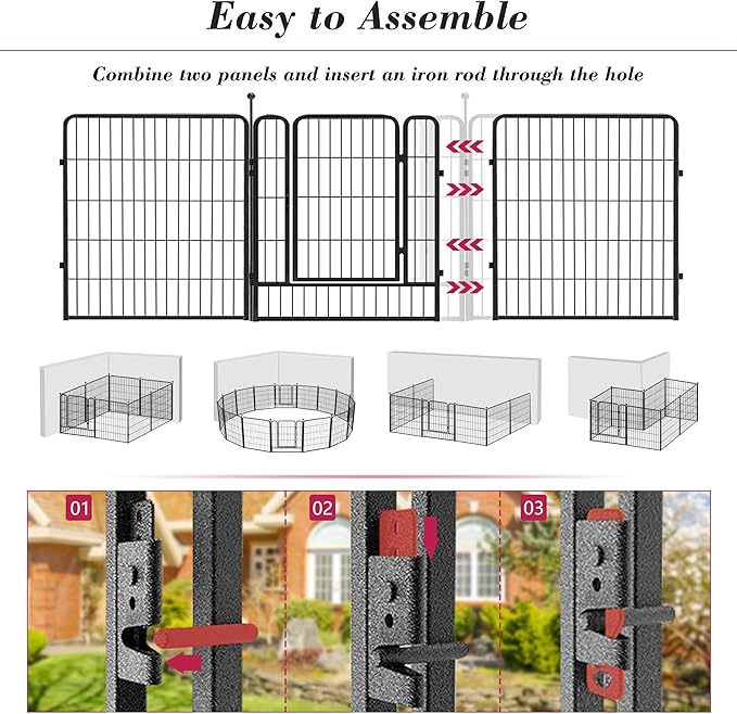 Dog Playpen 32 inch 30 Panels Indoor Outdoor Dog Pen for Medium/Small Dogs Heavy Duty Metal Dog Fence Outdoor for Yard, Puppy Playpen with Door Portable Pet Fence for RV Camping Yard