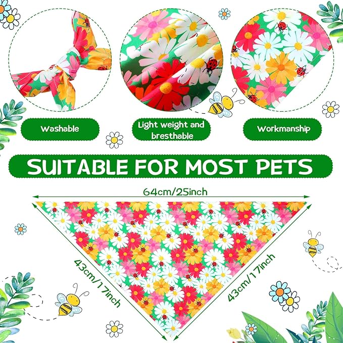 Eccliy 30 Pack Flower Dog Bandanas Bulk Summer Soft Triangle Dog Scarfs Polyester Bandana Pet Costume Cute Scarf Bibs with Flowers Patterns for Small Medium Large