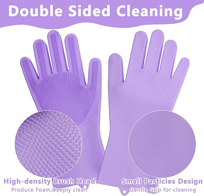 Pet Grooming Gloves—Heat Resistant Dog Washing Gloves with High-Density Teeth, Dog Bath Scrubber with Enhanced Five Finger Design, Silicone Gloves for Dogs and Cats Bathing, Massage (Purple)