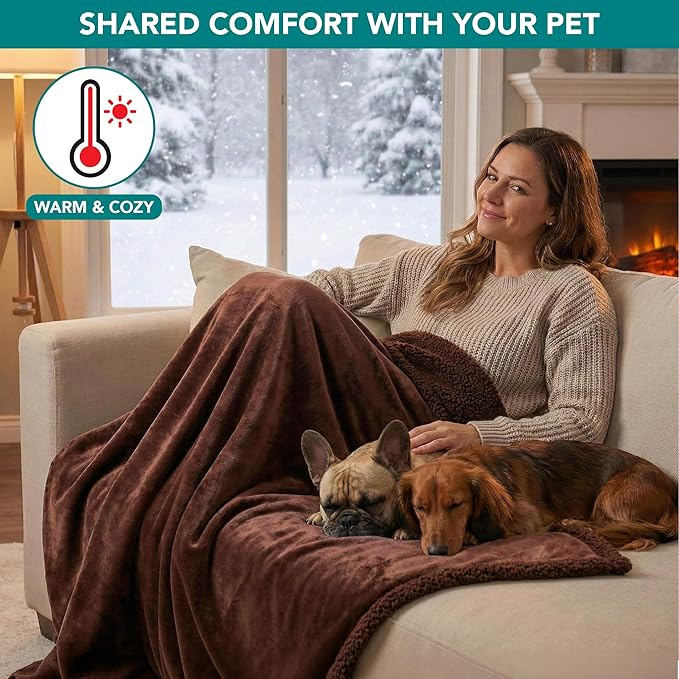 PetAmi Waterproof Dog Blanket for Medium Large Dog Puppy Cat Throw for Couch Cover Leakproof Protection, Sherpa Fleece, Reversible Soft Washable 60x40 Brown Brown