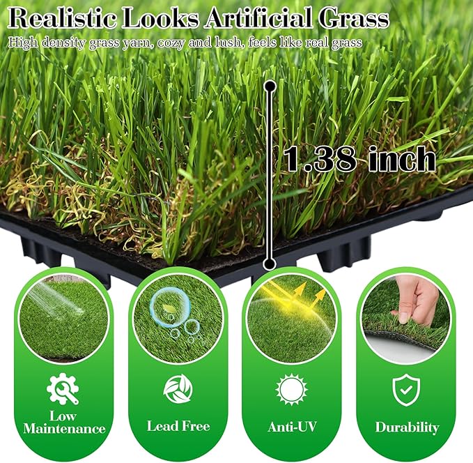 XLX TURF Interlocking Fake Grass Tiles for Dogs Potty - Pets Friendly Artificial Grass for Dog Kennel Outdoor Patio Balcony & Home Decor - 12"x12" 12 Pack