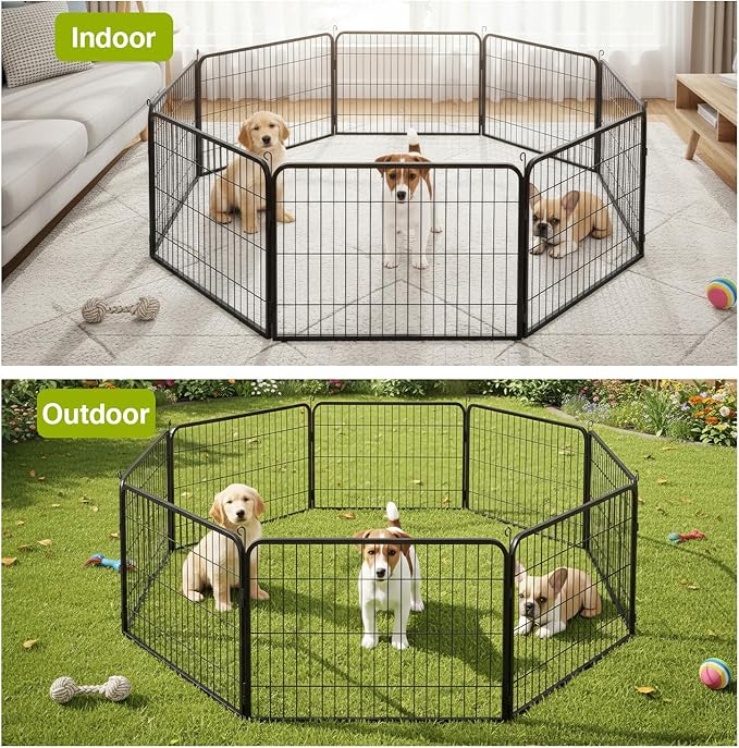 BestPet Dog Playpen 24 Inch 8 Panels Heavy Duty Metal Pet Exercise Pen Indoor Outdoor Without Door Fence Panels Anti-Skid Expandable Design