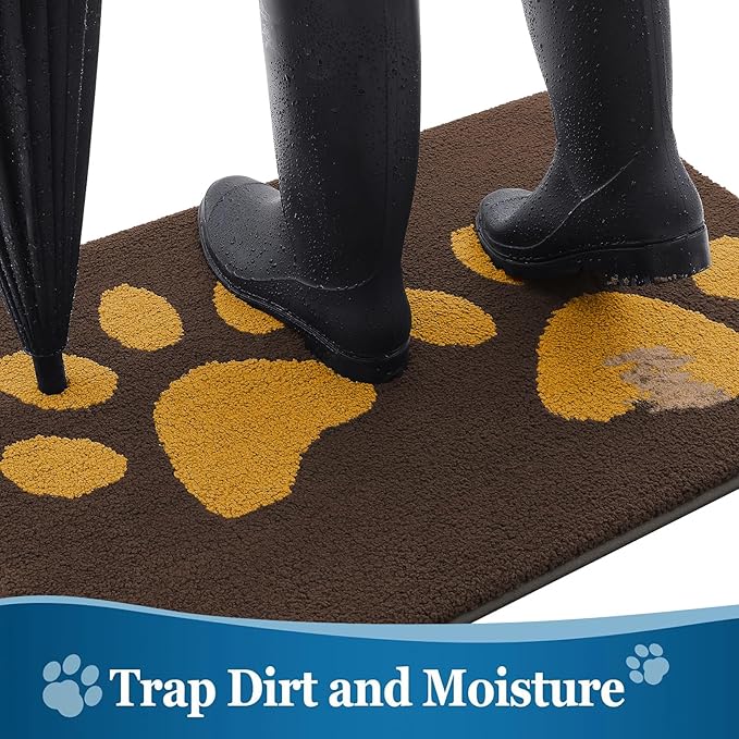 Buganda Dog Door Mat for Muddy Paws, Absorbent Dirt Trapper Washable Indoor Doormats, Non Slip Low-Profile Mud Mat for Dogs, Front Entrance Doormat for Inside Floor (40x32 Inches, Coffee)