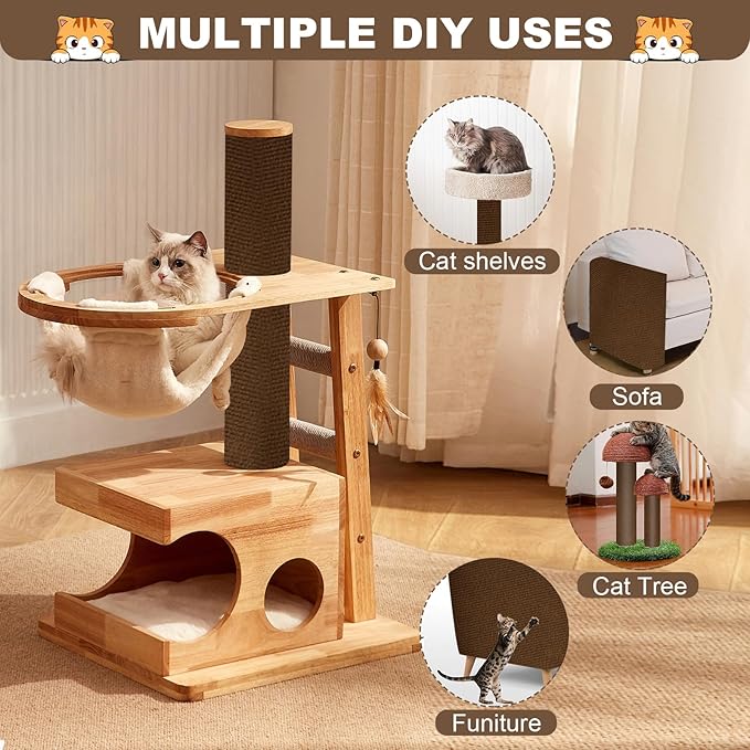 Cat Scratch Furniture Protector, 78.7"x15.8" Cat Scratching Mat, Trimmable Self-Adhesive Cats Claws Scratch Pads, DIY Carpet Mat Replacement for Cats Tree, Cats Wall Shelves, Brown