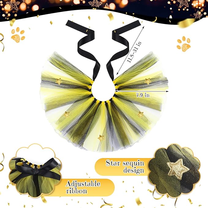 Suhine 3 Pcs Pet Happy New Year Costume Dog New Years Outfit Accessories Includes Puppy Dogs Tutu Dress Pet Hat and Dog Triangle Bandana for Medium Large Pets Costume Supplies
