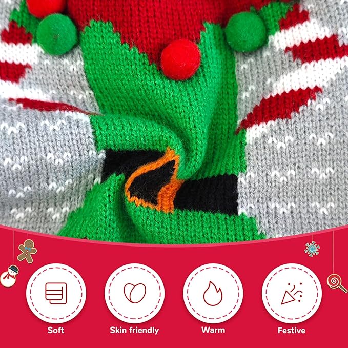 Dog Cat Ugly Christmas Sweater Boy Girl Xmas Pet Clothes Holiday Puppy Costume New Year Gifts for Small Medium Large Dogs Outfits (M, Grey Elf)