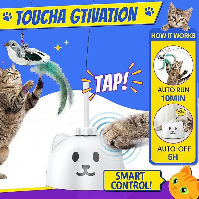 Interactive Cat Toys for Indoor Cats - Automatic Flying Bird Feather Toy, USB Rechargeable Electric Cat Teaser with Strong Sticky Base, Smart Motion Self-Play Toy for Bored Cats(Brown)