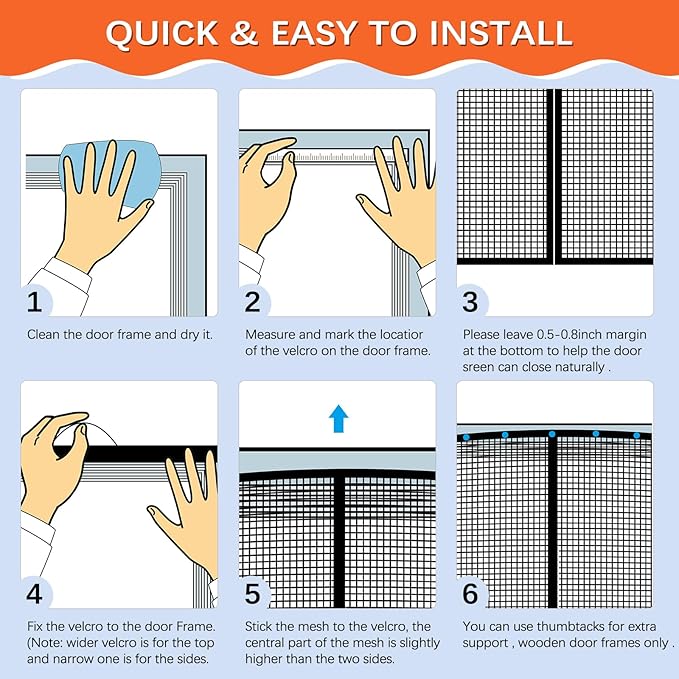 Fiberglass Magnetic Screen Door Fit Door Size 34 x 82 in- Heavy Duty Fiberglass Screen Door Mesh for Interior Door, Patio and Sliding Doors - Door Screen Magnetic Closure Let Fresh Air in