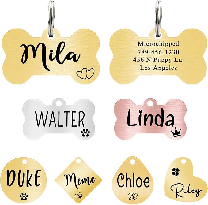 Ultra Joys Custom Personalized Dog ID Tag - Brushed Stainless Steel Bone Tag, Large