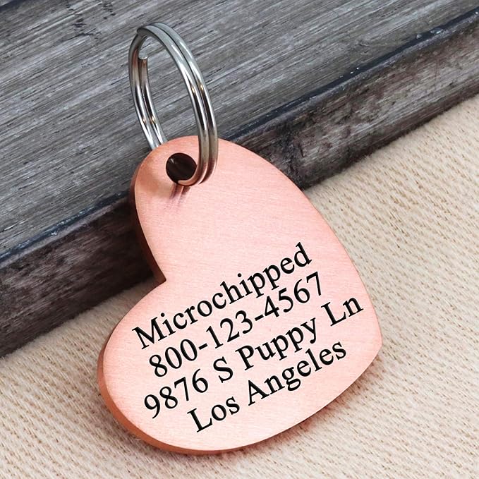 Ultra Joys Custom Personalized Pet ID Tag - Brushed Stainless Steel Heart in Rose Gold, Large