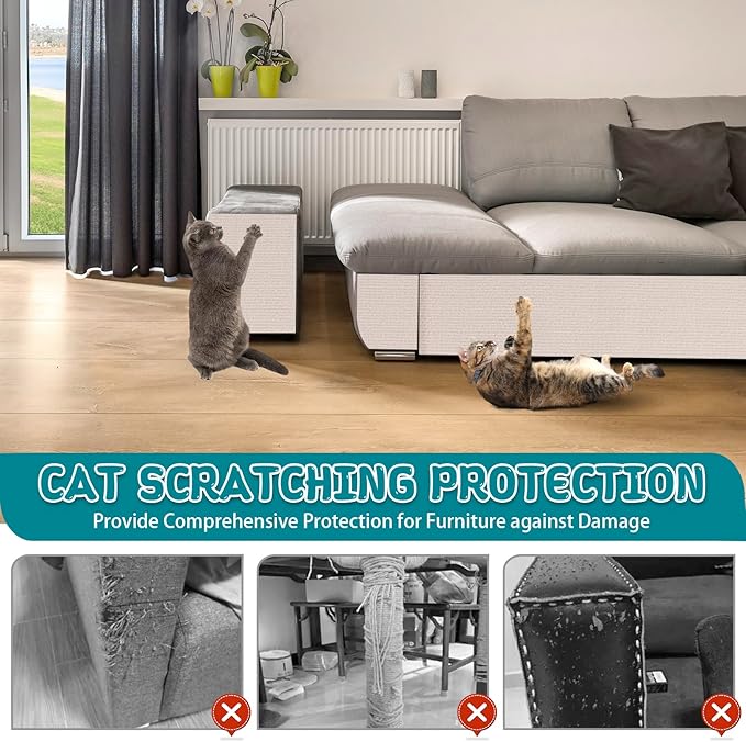 Climbing Cat Scratcher Mat Trimmable Cat Scratching Post Carpet 118’’x15.8’’ Self Adhesive Carpet Mat Pad Replacement for Cat Tree Shelves Post Couch Wall Furniture Steps DIY Protector (Cream White)