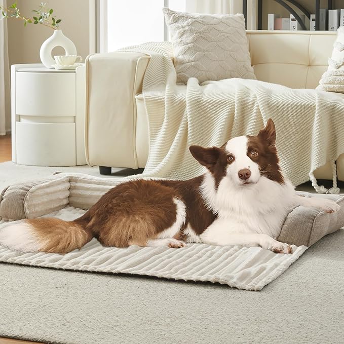 WINDRACING Luxury Dog Couch Bed, Washable Calming Dog Couch Cover, Couch Protector for Dogs, Waterproof Sofa Bed, Pet Bed Mats for Sofa, Pet Sofa Covers (Beige Large 41x37x5inch) ﻿