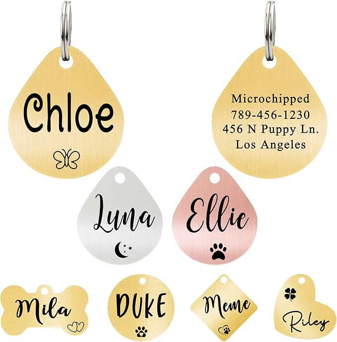 Ultra Joys Dog ID Tag, Custom Dog Tag Personalized Cat Tag, Pet ID Tag, Brushed Stainless Steel Teardrop Dog Tag Gold Large