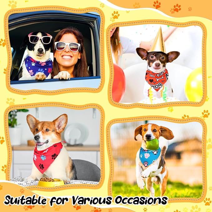 Reginary 120 Packs Dog Bandanas Bulk Christmas Dog Paw Scarf Adjustable Holiday Pet Scarf Washable Scarves Triangle Drool Bibs for Xmas Cat Pet Costume Supply