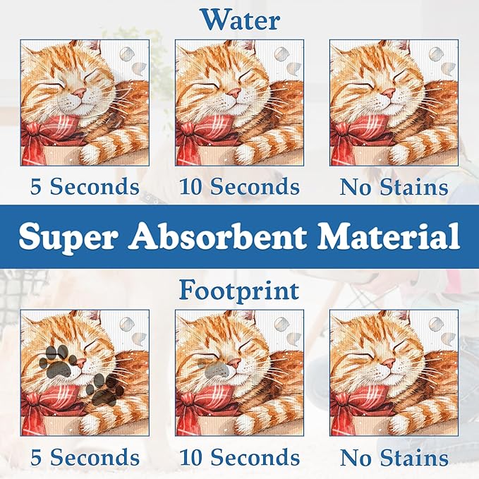 Cat Dog Cat Food Mat–Christmas Stocking Absorbent Waterproof Placemat for Food and Water Bowls, Non Slip Rubber Backing, Feeding Mat for Clean Floors 16"x24"