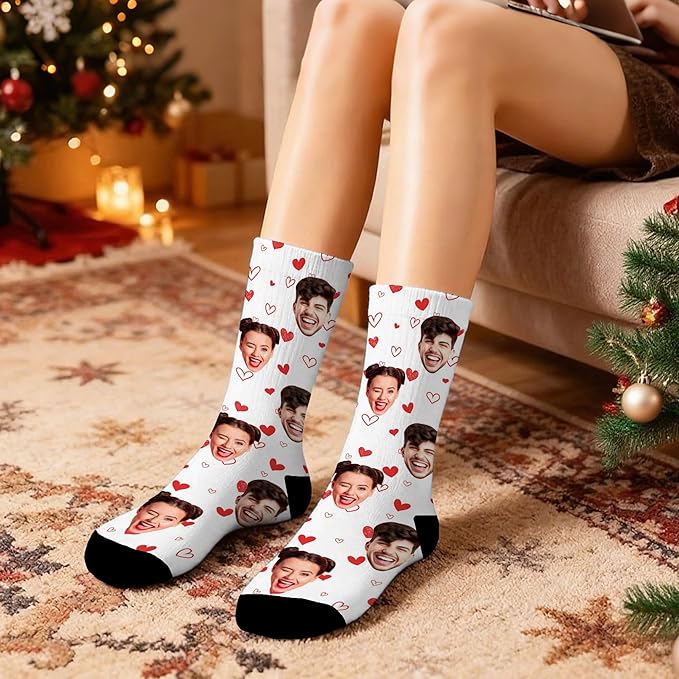 D-Story Custom Face Socks, Personalized Photo Picture on Socks, Unisex Athletic Crew Socks for Men Women
