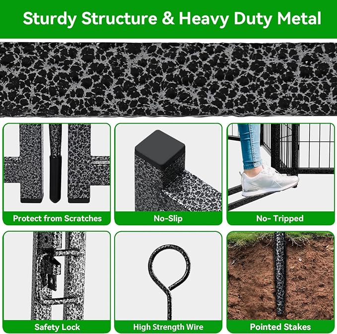 Dog Playpen Outdoor Extra Wide 24 Piece Panels Heavy Duty Dog Fence 50" Height Anti-Rust with Doors Portable for RV Camping Yard, Total 63FT, 316 Sq.ft, Snowy Black